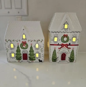 Christmas In The City Houses 3 And 4 Porcelain Lit New With Tags Set Of 2 - Picture 1 of 10