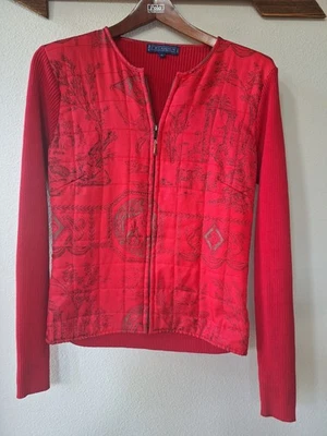 Suéter/jaqueta feminina J. McLaughlin acolchoada vermelha frente seda zíper completo tamanho M - Imagem 1 de 4