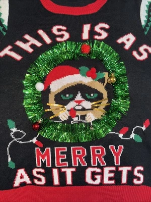 Grumpy Cat This Is As Merry As It Gets Feo Navidad Suéter Mujer’s XXL Foto 1 de 4