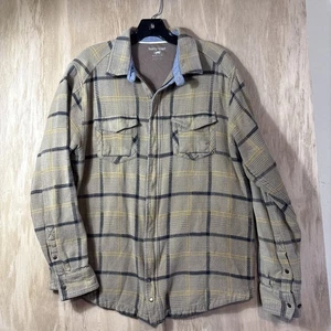 Horny Toad Size Med~Men’s Woven Cotton Shacket Taupe Plaid with Snaps + Zipper - Picture 1 of 17