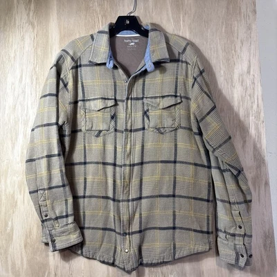 Horny Toad Size Med~Men’s Woven Cotton Shacket Taupe Plaid with Snaps + Zipper - Image 1 of 4