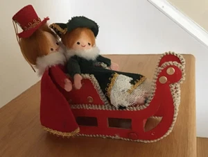 Vintage Felt 2 Girls In Red Sleigh Christmas Ornament Made in Japan - Picture 1 of 5