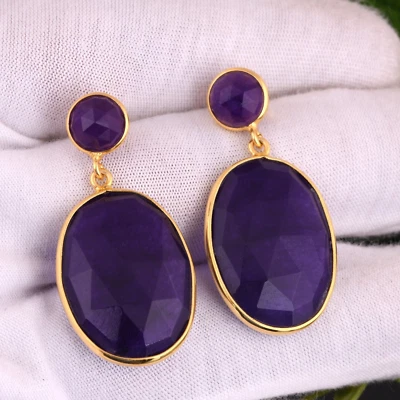 Pendientes colgantes grandes de piedras preciosas 18x25 aventurina natural mujer regalo de boda Foto 1 de 4