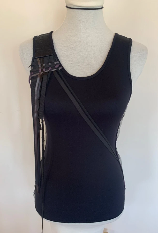 Blusa sin mangas KAREN MILLEN Inglaterra para mujer espalda corredora tirantes detalle borlas talla 6 Foto 1 de 4