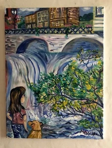 Chagrin Falls Kleinstadt Wasserfall Original Ölgemälde MBollen Impressionist - Bild 1 von 12