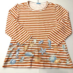 Camicia donna J. McLaughlin grande Catalina tessuto conchiglie mare girocollo manica 3/4 - Foto 1 di 9