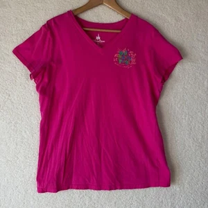 Disney Parks T- Shirt Womens XL V-Neck Embroidered Walt Disney World Pink Mickey - Picture 1 of 6