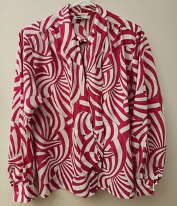 Vintage Retro rosa und weiß Swirl Langarm versteckte Knöpfe Bluse Gr 12  - Bild 1 von 15