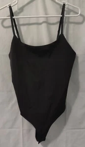 Women's Size XL Scoop Neck Sleeveless Spaghetti Strap Thong Bodysuit Solid Black - Picture 1 of 6