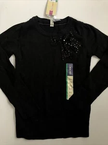 Cherokee Girls 7 8 Black Long Sleeve Sweater Embellished Sequins Bow NEW NWT - Picture 1 of 7