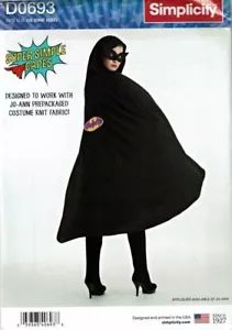 Simplicity Sewing Pattern D0693 Batman Cape Costume Adult Teen Unisex One Size - Picture 1 of 2