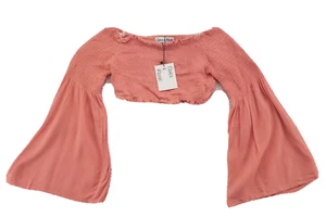 Dance & Marvel Womens Size S Coral Bell Sleeve Off The Shoulder Cropped Top NWT - Picture 1 of 8