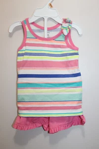 CARTER'S BABY GIRLS OUTFIT 2PCS TANK TOP & SHORTS 100% COTTON STRIPED SIZE 12M - Picture 1 of 4
