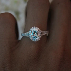 Anillo de compromiso de plata esterlina 925 con halo ovalado para mujer alianza de boda caja de regalo P68 - Imagen 1 de 6