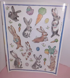 Hoja adhesiva de Pascua flocada vintage HALLMARK conejito conejos años 80 - Imagen 1 de 2