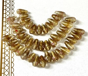 Lot Of 42 Vintage Murano Lampwork Glass Gold Foil SwirlTeardrop Beads With Roses - Picture 1 of 11