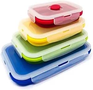 Set of 4 Collapsible Silicone Food Storage Container Meal Box Bento Lunch Boxes - Picture 1 of 7