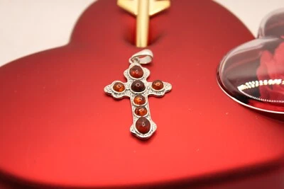 CIONDOLO CROCE ARGENTO AMBRA NATURALE MM 28X48 GR. 7,5 EXPLOIT - Immagine 1 di 4