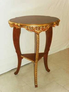 TAVOLINO ALTO COLONNA IN LEGNO NOCE E FOGLIA ORO PORTATELEFONO ENTRATINA - Foto 1 di 1