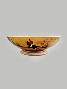 Vintage Wood Bowl on Lazy Susan w/ Equestrian Horse Farm Scene Charming MCM Deco - Picture 1 of 9