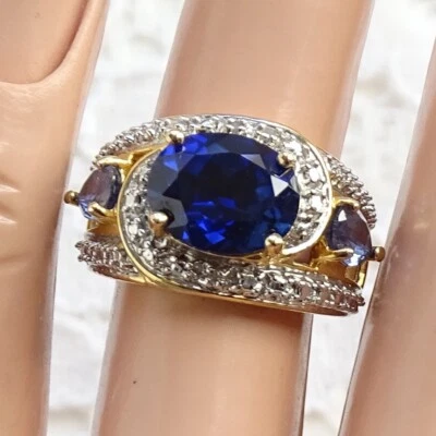 Ross Simons Lab Sapphire CZ Cocktail Ring Size 5 Gold Vermeil Over 925 Sterling - Image 1 of 4