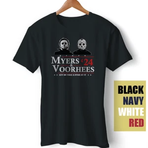 Myers & Voorhees 2024 For President let Us Take A Stab at it Halloween T-Shirt - Picture 1 of 5
