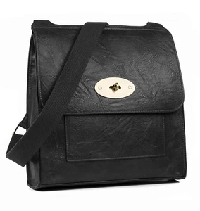 Womens Black Casual Shoulder Bags Crossbody Bag Twist Lock Messenger Bag - Picture 1 of 7