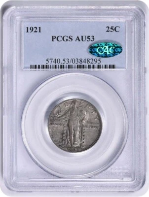1921 Standing Liberty Silver Quarter AU53 PCGS (CAC) - Image 1 of 4