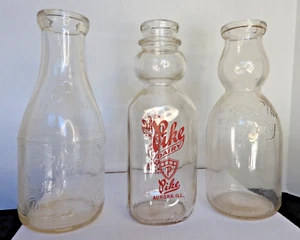 (3) 1930-1955 Vintage Bottle Set Pike Dairy Aurora IL Illinois Milkman Delivery - Picture 1 of 12