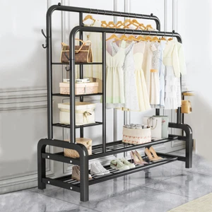 Heavy Duty 120Kg Clothes Rail Load Sturdy Clothes Rack with Shelfs & Shoe Rack - Picture 1 of 3