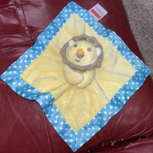 Fisher Price Lion Security Blanket Lovey Blue Yellow Velour Euc Plush 3D 11.5” - Picture 1 of 5