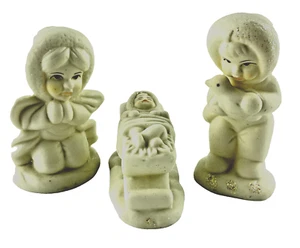 Ceramic Artic Nativity 3 Piece Christmas Snow Babies White Mary Jesus Joseph - Picture 1 of 7
