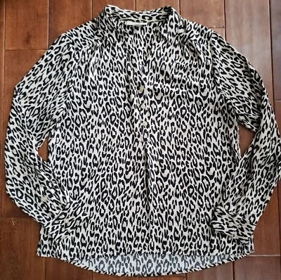 Blusa Camisa Top Estampado Guepardo Animal Dana Buchman Poliéster Botones Talla Mediana Foto 1 de 4