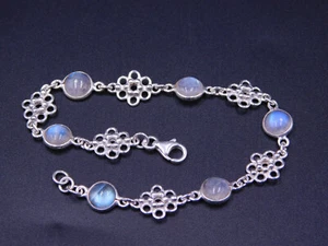 7GM 925 Plata de Ley Natural Arcoiris Luna Piedra Preciosa Pulsera Talla 18.3cm - Imagen 1 de 8