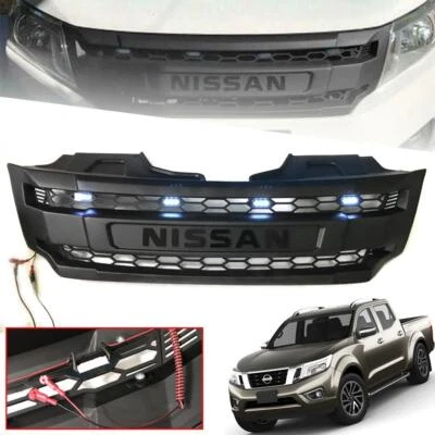 Front Grille Matte Black White LED Logo Black For Nissan Navara NP300 D23 14-19 - Image 1 of 4