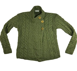 Shannon Woolen Mills Cardigan Merino Wool Green Ireland Made Button Sweater XS - Picture 1 of 10