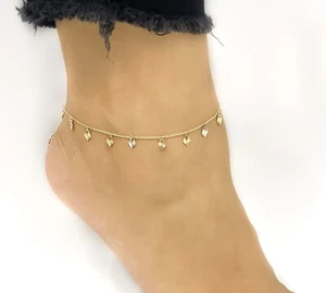 Cavigliera oro 14 kt fantasia taglio diamante cuori tricolore regolabile 9 - 10 pollici - Foto 1 di 6