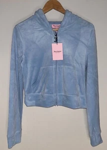 NEU! Neu mit Etikett Juicy Couture OG Big Bling Velour Hoodie mattiert hellblau Größe S - Bild 1 von 4