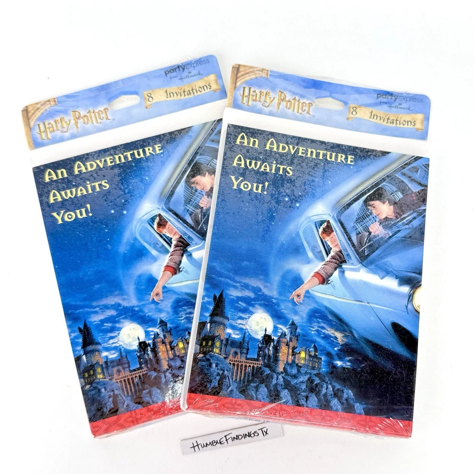 2x Vintage Y2K Harry Potter Fiesta de Cumpleaños Invitaciones Sello 16ct Coche Volador Foto 1 de 4