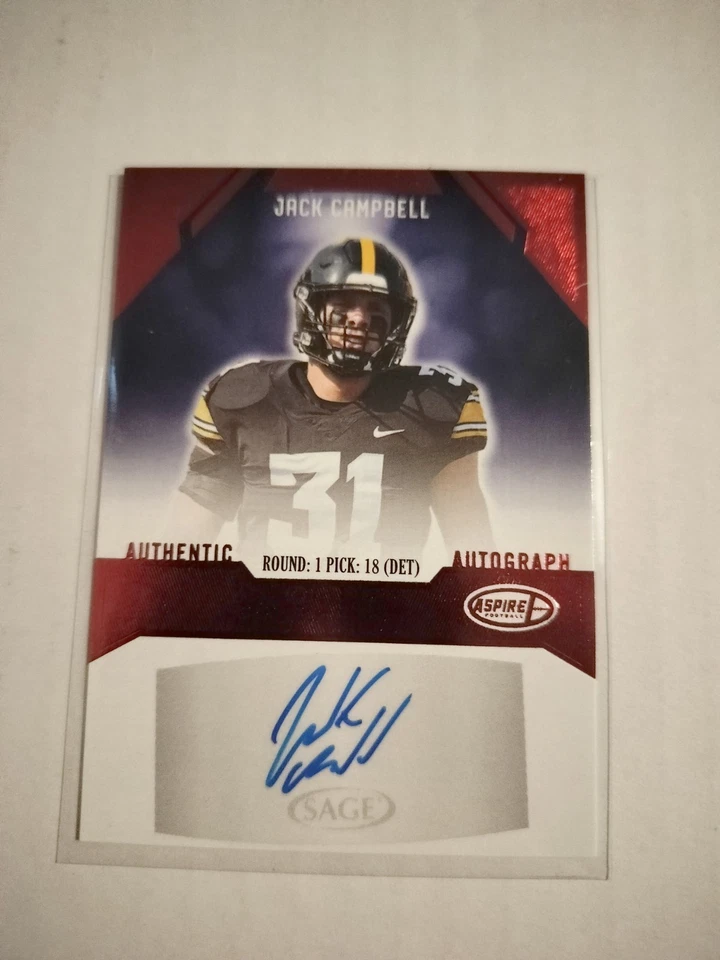 2023 Sage Aspire Jack Campbell Rookie Auto Red Foil Detroit Lions - Image 1 of 2