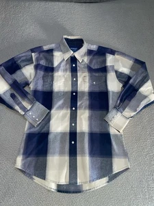 Vintage Wrangler Hemd Herren Medium Brush Popper Blue Pearl Snap Western Denim - Bild 1 von 14