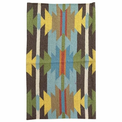 Handmade Wool Cotton Rug 2x3 ft, Meditation Flatweave Handwoven Doormat - Image 1 of 4