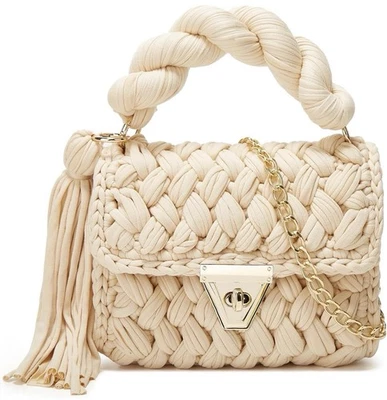 Bolso Baguette Tejido Crochet Trenzado Asa Superior y Cadena Borla Fiesta Noche Boho Foto 1 de 4