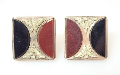 Gemelos antiguos de piedra de ónix negro cornalina rellenos de oro Foto 1 de 4
