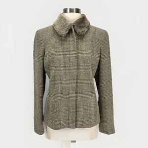 Ann Freedberg VTG Blazer Jacket Wool Cashmere Sz 4 Removable Faux Fur Plaid Zip - Picture 1 of 24