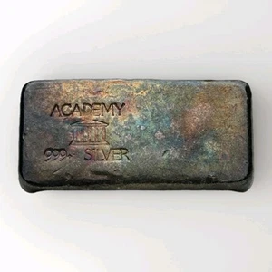 Vintage Academy 5.54oz Poured Silver Bar Uniquely Rainbow Toned Ingot - Picture 1 of 3