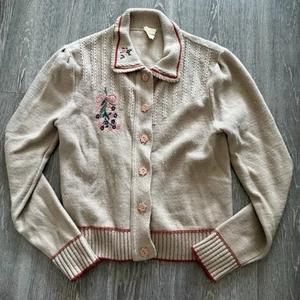 Vintage 70er bestickte Strickjacke Pullover Strick Blumen Landhaus Oma Gr. M - Bild 1 von 7