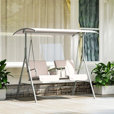 Outdoor Swing Chair Canopy Patio Garden Hanging 2 Person Yard Furniture Grey - Image 1 of 4