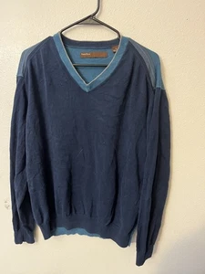 Perry Ellis Pullover Sweater Men's XL Blue V-Neck L/S Cotton Blend - Picture 1 of 5