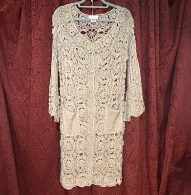Cárdigan largo Spiegel para mujer M beige tejido abierto ganchillo mangas estilo 3/4 Foto 1 de 4